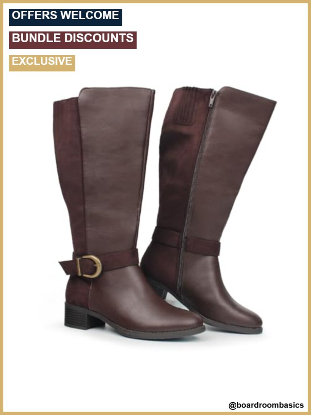 Extra Wide Calf Pull On Side Zipper Knee High Boots Synthetic 1.6in Block Heel